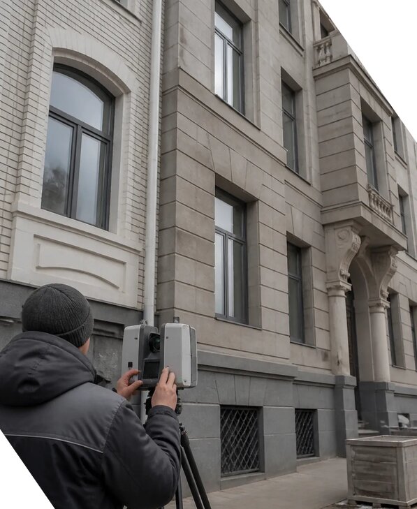 Лазерное сканирование фасадов зданий для обследования в Тихвине